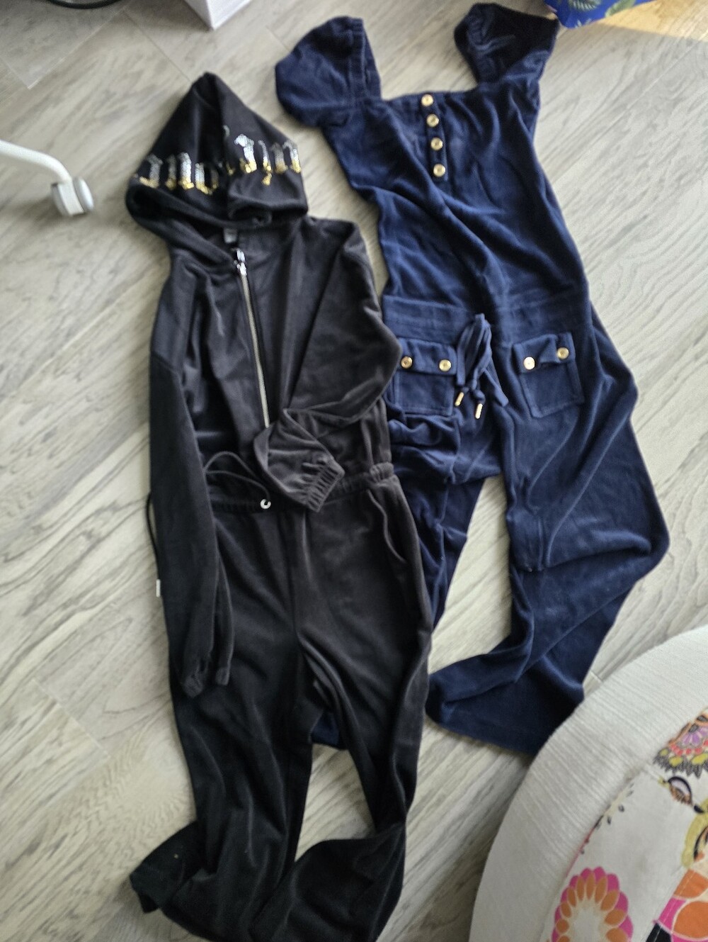 2 JUICY COUTURE Velour Jumpsuit Pants Set Long Sleeve OFF the Shoulder XS P